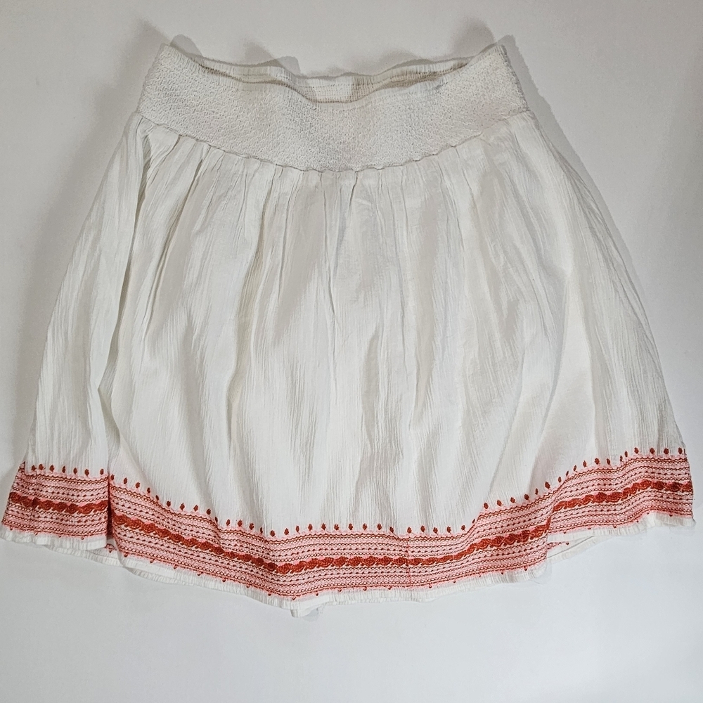 Old Navy Midi Skirt Womens‎ Medium White Red Orange Embroidered Hem Southwestern